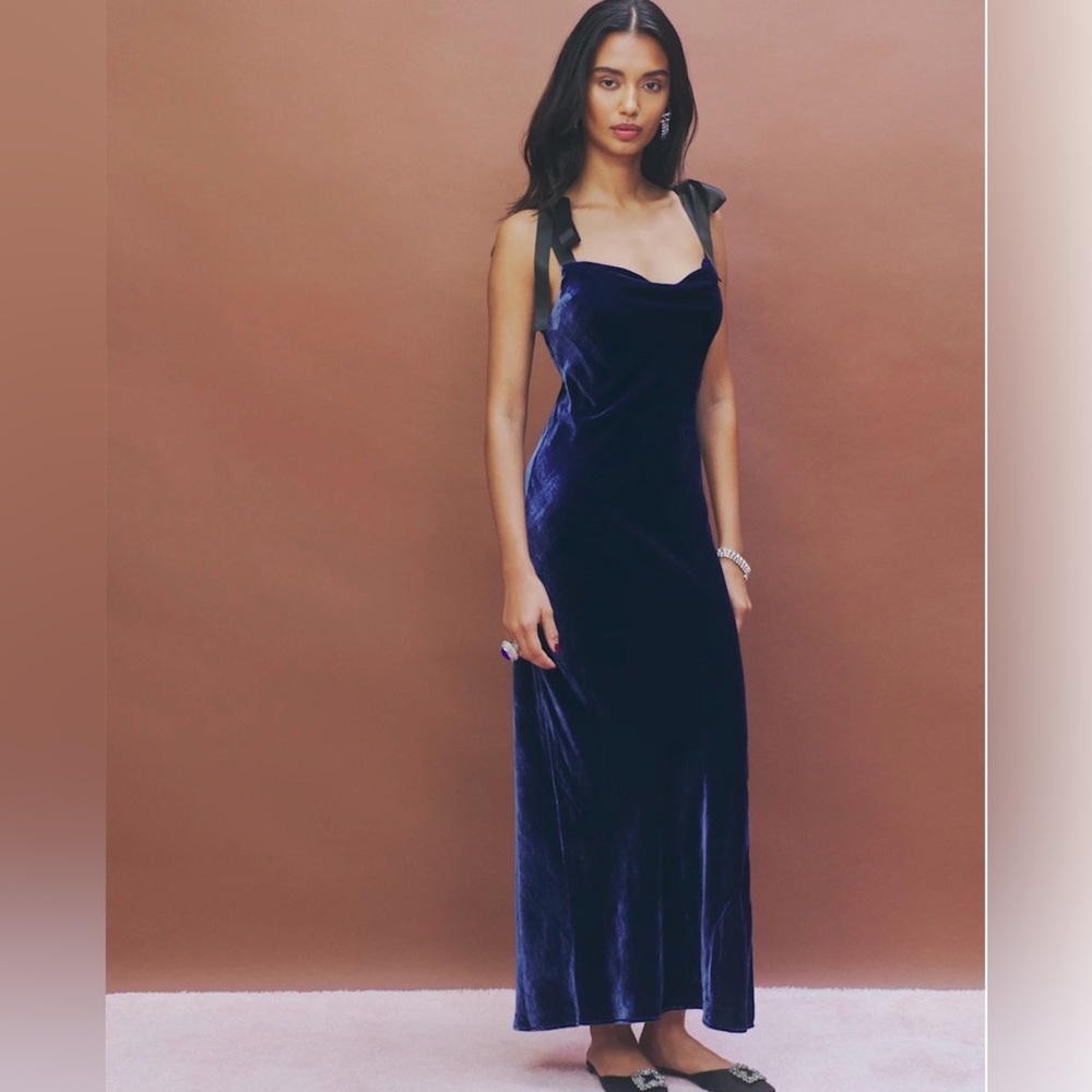 Reformation Nya Velvet Dress Danube - Size XSP - Excellent Condition